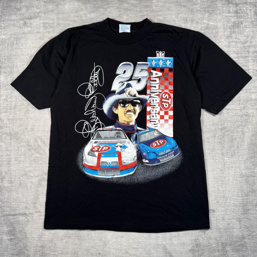 Richard Petty Shirt Mens Large Black Vintage 25th Anniversary STP NASCAR Racing